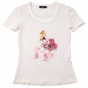 Cnc Costume national womens xsmall graphic teeshirt cream pink lightweight sheer